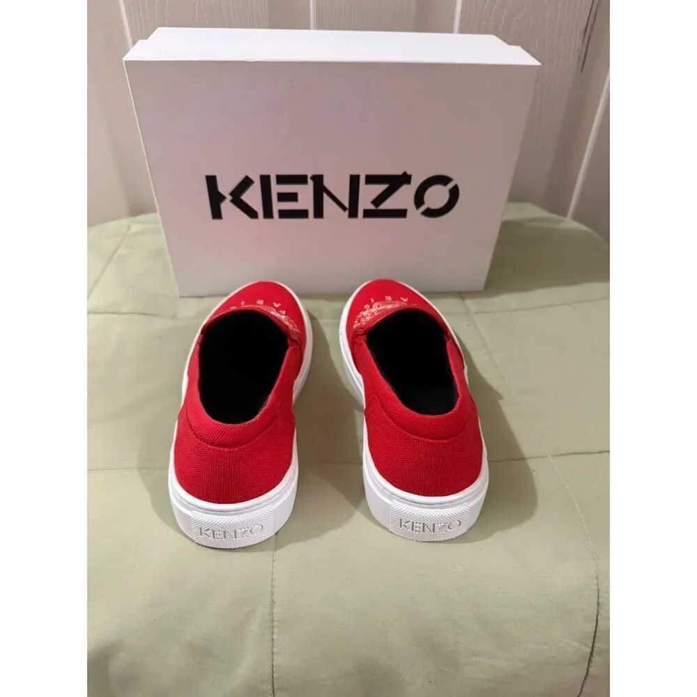 Kenzo K-Skate Tiger Embroidered Red White Women Slip On Sz 36 US5